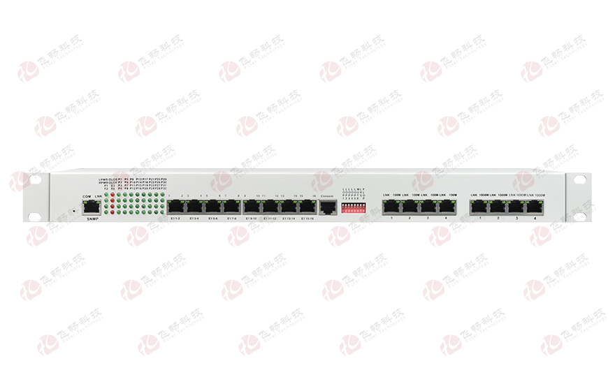 飛暢科技-32路電話+16E1+4FE+4GE+2路數(shù)據(jù)+SNMP+console（19英寸，物理隔離）電話光端機(jī)